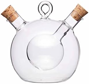 KitchenCraft World of Flavours 2-in-1 Round Olive Oil Dispenser and Vinegar Bottle - Clear Glass, 8.5 x 12 x 10.5 cm