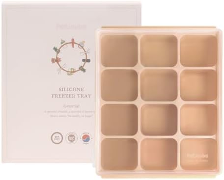 Baby Food Storage Silicone Cubes with Clip-On Lid Freezer Tray Baby Food Soups Purees Ice Easy and Safe Design Made in Korea(12 Sand Beige)