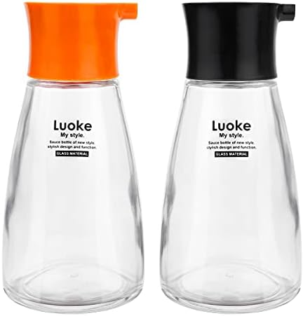 2Pcs Glass Soy Sauce Container Dispenser Leakproof Vinegar Dispenser Oil Dispensing Bottles Seasoning Bottle with Lid for Olive Oil,Soy Sauce,Syrup etc.(170ml)