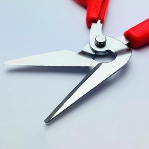 CANARY Crab Scissors Heavy Duty 6.7", Made in JAPAN, Seafood Scissors for Cutting Crab Legs, Lobster, Shell, Sharp Serrated Japanese Stainless Steel Blade, Red