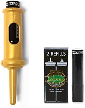 Cork Pops Original Wine Bottle Opener, 6.5 Inch – Made in USA, Effortless Push-Button Cork Removal, Includes Cartridge (Opens Up to 60 Bottles) (Gold, 3 Cartridges)