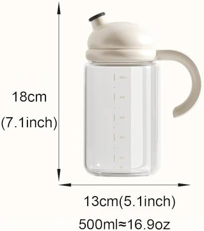 Glass Oil Dispenser with Measurement Markings, 500ml/16.9oz, Heat-Resistant, White Lid