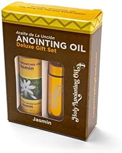 Jasmin Anointing Oil from Israel Boxed Gift Set with Dispenser, Holy Jerusalem Oil & Gold Metal Keychain Bottle Container, Plastic Dropper & Small Glass Vial, Aceite Ungido y Botella