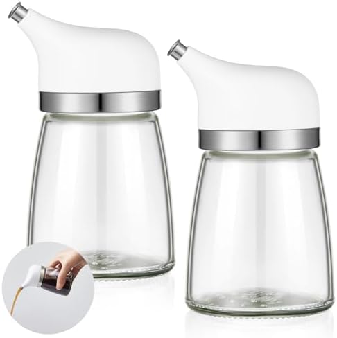 2 Pcs Cruet Dispenser Set 5 oz, White Glass Soy Sauce Dispenser, Small Olive Oil and Vinegar Bottles, Soy Sauce Bottle, Non Drip Spout Cruet Bottle Container for Kitchen Cooking