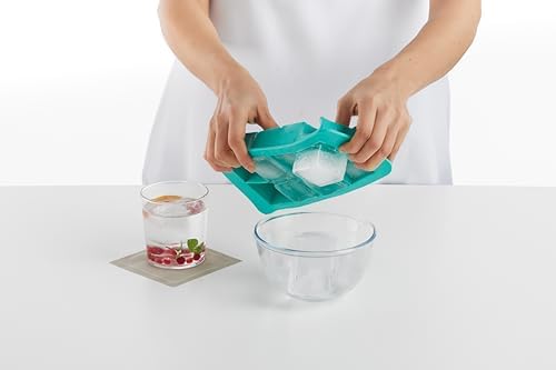 Lékué XL Square Block Ice Cube Mold Tray For Freezer With Lid | Made With Platinum Silicone | 6 x Large Elegant Style Ice Cubes for Cocktails, Whiskey, Brandy, Ice Tea, Coffee & More | Turquoise