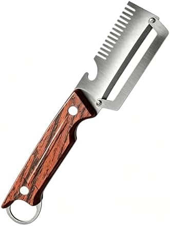 3-in-1 Vegetable Peeler Julienne Slicer with Bottle Opener, Stainless Steel Kitchen Tool with Natural Wood Handle for Fruit Vegetable Meal Prep (Brown-2)