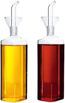 LandHope Oil Bottle Glass Olive Oil Dispenser Bottle Glass Cooking Oil Vinegar Measuring Dispenser with Spout for Kitchen and BBQ (500 ml/17 oz,2 Pack)
