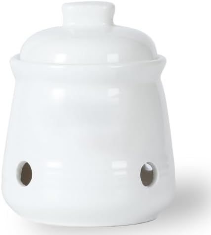 Ceramic Garlic Keeper with Lid, Mini Garlic Saver Container for Countertop, Kitchen Decor (White)