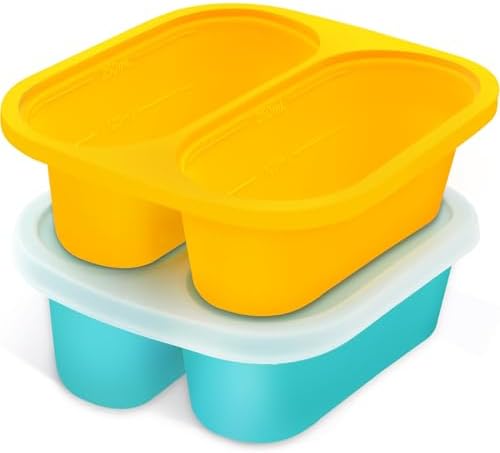 Mossime 1 Cup Silicone Soup Freezer Molds with Lids,Blue/Yellow, 2-Pack