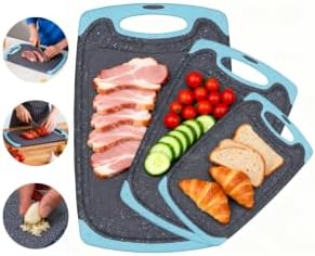 Plastic Cutting Boards for Kitchen non BPA, 3 Pieces, Dishwasher Safe, Aqua