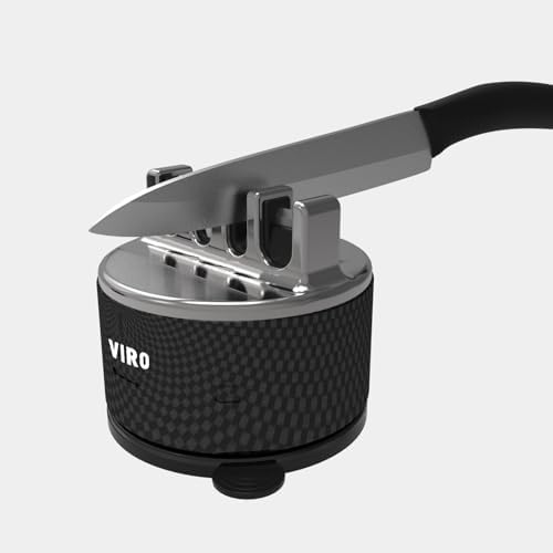 VIRO Compact Suction Kitchen Chef Knife Scissors Sharpener for Straight & Serrated Knives, 4-Stage Knife Sharpening Tool Helps Repair and Restore Blades (Black)