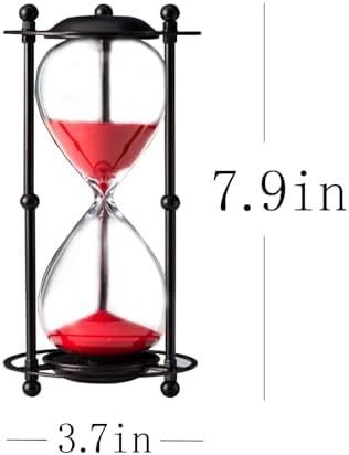 Hourglass Timer 30 Minute, Black Metal Sand Timer, Red
