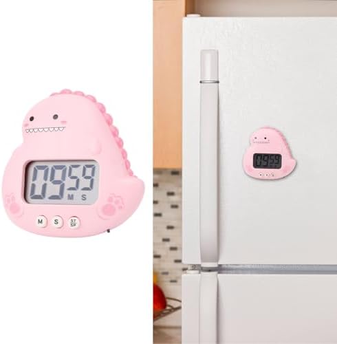 Digital Kitchen Timer with LCD Display, Dinosaur Design, Red, Magnetic Back, Stand, Countdown Alarm for Classroom, Home, Study, Cooking