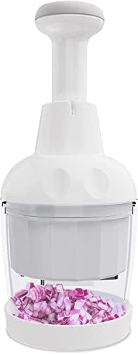 Pamperεd Chef Food Chopper, Vegetable Chopper, Onion Chopper, Garlic Chopper, Manual Hand Chopper For Vegetables Salads Onion Ginger Carrot Garlic Fruit Nuts, Dishwasher-safe, White, Easy to Clean