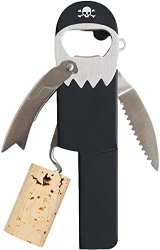 Suck UK Pirate Bottle Opener | Pirate Wine Opener | Corkscrew Keychain | Legless Pirate Cork Screw | Funny Bartender Gifts | Novelty Kitchen Gadgets | Foil Cutter | Funny Boat Kitchen Accessories