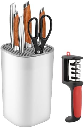 1 Kitchen Knife Block with 1 knife sharpener, Kni-fe Block without Knives, Large Volume Detachable Kni-fe Holder with Scissors Slot, Easy to Clean(COLOR:as shown)