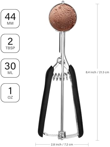 Cookie Scoop 2 Tbsp for Baking, Professional Stainless Steel Ice Cream Scoop 44mm, Melon Baller Muffin Scoop, Good Soft Grips, Quick Trigger Release, 30ml (2 Tablespoon)