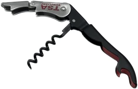 TSA Compliant Corkscrew Bottle Opener, Black Double Hinged, Stainless Steel Wine Key (1 Pack)