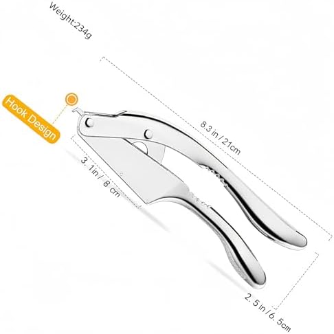 WUJIE Stainless Steel Garlic Press and Slicer - 2-in-1 Crusher and Mincer, Professional Kitchen Tool with Cleaning Brush for Garlic and Ginger, Aluminum Alloy