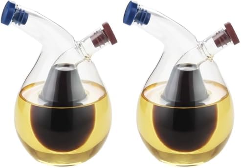 Clear Glass Oil and Vinegar Bottle, 2 in 1 Olive Oil Dispenser Cruet Bottles Double Pourer Spout Stoppers Kitchen Supplies for Cooking (Pack of 2)