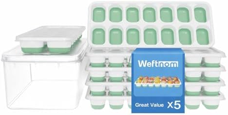 Ice Cube Tray, Ice Cube Trays for Freezer 5 Pack with Lid and Bin, Ice Tray Easy-Release, Ice Trays for Freezer Stackable, Silicone Ice Cube Tray for Drinks, Coffee - BPA-Free and Odor-Free