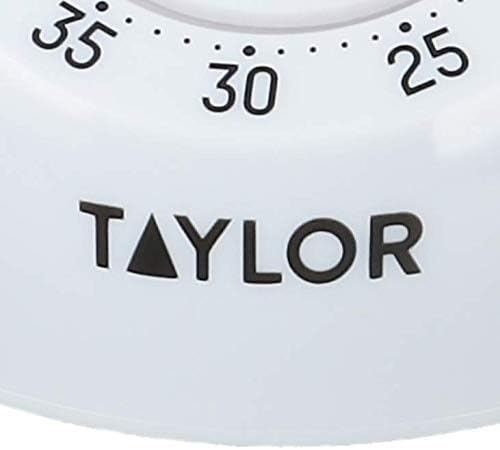 Taylor Kitchen Timer, Classic Mechanical Cooking and Baking Countdown Rotating Alarm, 60 Minutes, White