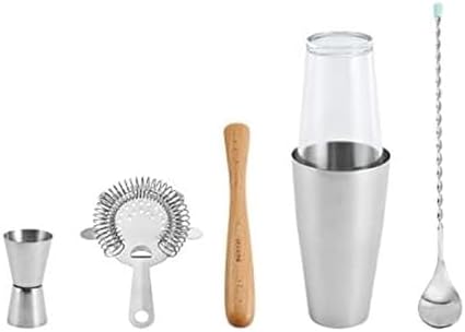 Houdini 5-piece Bar Tool Set, Includes Jigger, Muddler, Cocktail Stirrer, Boston Shaker and Strainer, Assorted