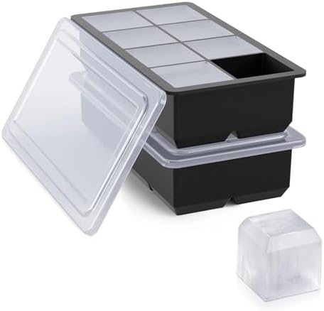 Bangp Large Ice Cube Tray for Whiskey,2 Pack,16 Slow-melting 2"Square Cubes