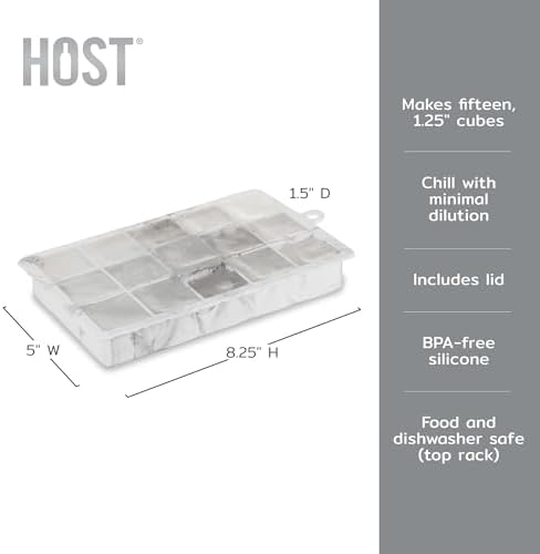 Host Ice Cube Tray with Lid, Makes 15 1.25" Cubes, Durable Silicone Trays, Perfect for Cocktails, Beverages, Mocktails, Iced Coffee, Tea, Infused Water, Kitchen Essentials, Set of 1, Marble