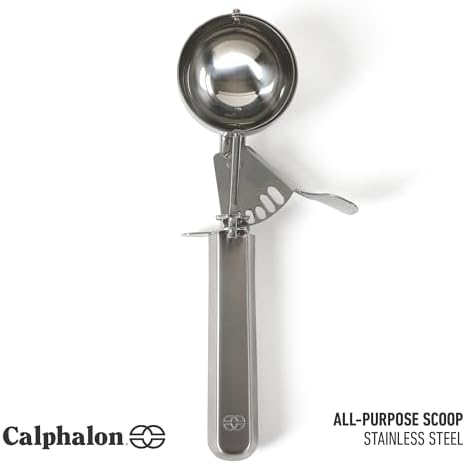 Calphalon Prime Ice Cream Scoop, Stainless Steel Latch-Release Ice Cream Scooper, Heavy-Duty Portion Scoop for Dough, Sorbet & Frozen Desserts, Weighted Handle for Control