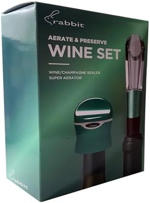 Rabbit Aerate and Preserve Wine Set, Wine/Champagne Sealer and Super Aerator (Green), Standard