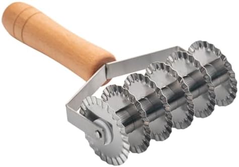 DOITOOL Stainless Steel Dough Lattice Roller Cutter with Wood Handle Noodle Pasta Cutter Wheel Lattice Pastry Tool for Dough Spaghetti Cookie Pie Pizza Bread Crust Roller