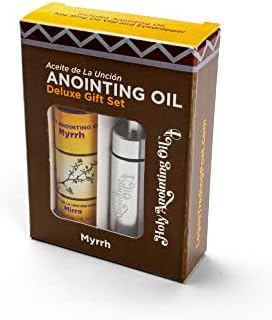 Myrrh Anointing Oil from Israel Boxed Gift Set with Dispenser, Holy Jerusalem Oil & Silver Metal Keychain Bottle Container, Plastic Dropper & Small Glass Vial, Aceite Ungido y Botella