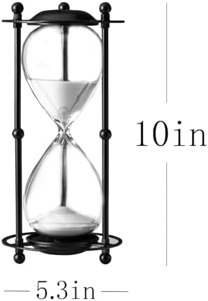 Hourglass Timer 60 Minute, Black Metal Sand Timer, White