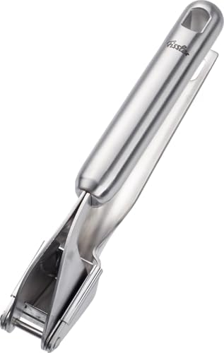 Fissler Essential/Stainless Steel Garlic Press (20 cm) Crushes Garlic & Ginger with Hanging Loop - Dishwasher Safe