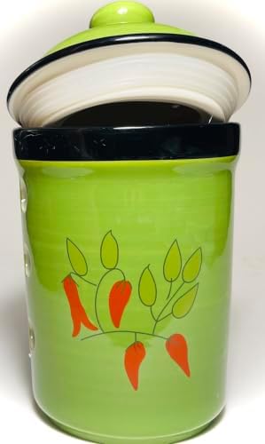 BonCera, Premium Ceramic Garlic Keeper Jar with Lid - Green Chili