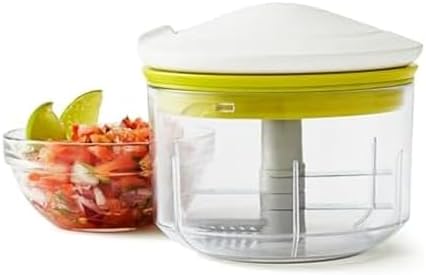 Chef’n VeggiChop Manual Hand-Powered Food Chopper and Processor, Chops Vegetables, Onions, Peppers, Nuts for Salsa, Guacamole, Hummus – White