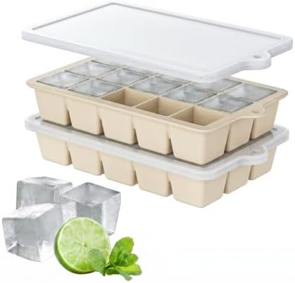 Silicone Ice Cube Tray 2 Pack, HANCELANT Ice Cube Mold, Ice Trays for Freezer with Lid for Whiskey, Cocktail, Drinks and Food, Freezer, BPA Free, Easy Release