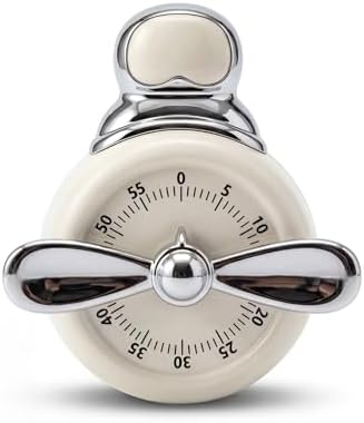 Visual Timer, Cute Magnetic Mechanical Kitchen Timer for Cooking, No Batteries Required, 60-Minute Countdown Clock for Study, Classroom, Baking, Yoga, Pomodoro - Loud Alarm (Cream White (Pilot Style))