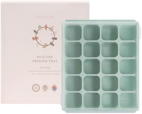 Baby Food Storage Silicone Cubes with Clip-On Lid Freezer Tray Baby Food Soups Purees Ice Easy and Safe Design Made in Korea (20, Ocean Blue)
