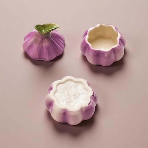 Ceramic Garlic Keeper - Onion Shaped Storage Container with Lid for Fresh Garlic in Kitchen