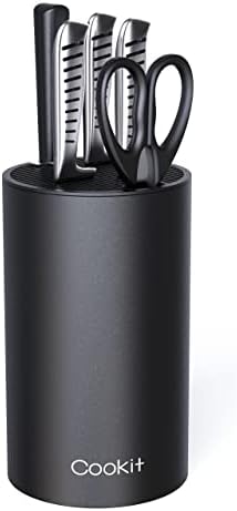 Knife Block Without Knives, Cookit Universal Round Knife Block Only, Detachable Knife Holder for Easy Cleaning, Space Saver Knife Storage Holder with Scissors Slot, Black