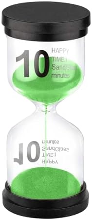 SuLiao 10 Minute Hourglass, Green Sand Clcok Timer, Colorful SandWatch 10 Min, Plastic Reloj De Arena 10 Minutos, Large Hour Glass Sandglass, Kitchen, Games, Classroom, Decor