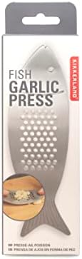 Kikkerland Stainless Steel Fish Shape Handheld Garlic Crusher Mincer Press, Kitchen Tool, Dishwasher Safe