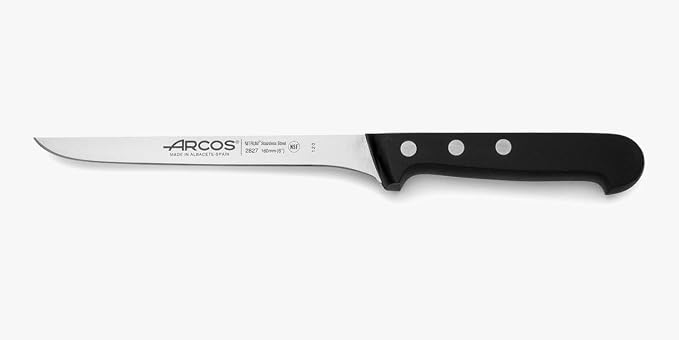 Arcos Fillet Knife 6 Inch Nitrum Stainless Steel. Ergonomic Polypropylene Handle and 160 mm Blade.Sharp Steak Knife to Fillet Meat and Fish. Series Universal. Color Black