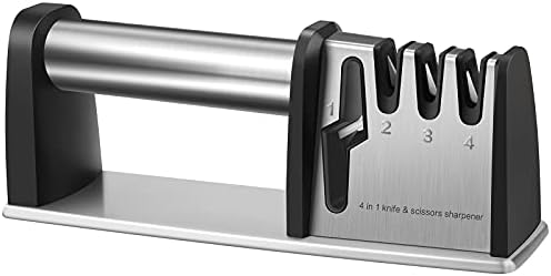 Knife Sharpeners, Kitchen Blade and Scissors Sharpening Tool, Professional Manual Knife Sharpener for Kitchen Knife, 4 in 1 Chef's Kitchen Knife Accessories