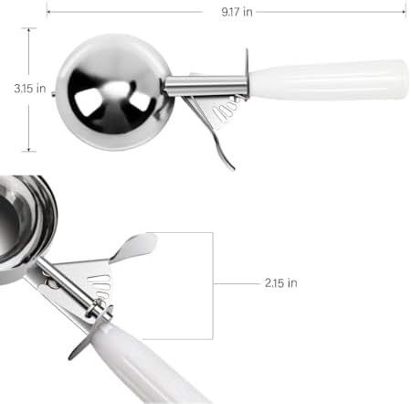 TOPKITCHEN Commercial-Grade Ice Cream Scoop 5.33 oz, 18/8 Stainless Steel Cookie Scoop with Plastic Handle, Portion Control Disher Scoop for Bakeries,Restaurants & Dessert Shops, #6, White