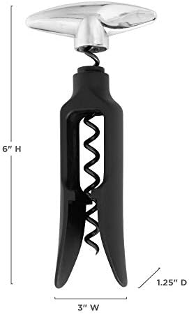 True Self Pulling Corkscrew Wine Opener, Durable Plastic with Easy Turn Chrome Handle, Wine Bottle Opener for Bartenders, Home Bar Tools, Bar Cart Accessories, Kitchen Essentials, Set of 1, Black