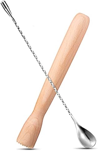 Patelai Wooden Cocktail Muddler Bar Spoon Mixing Tool Set, Natural