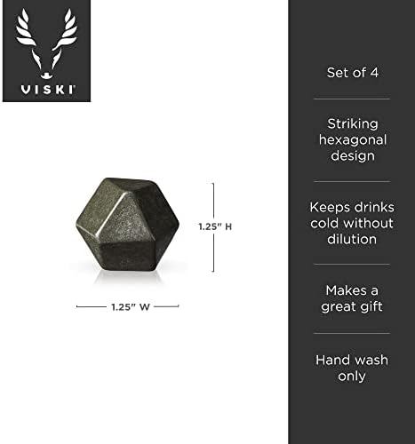 Viski Glacier Rocks Hexagonal Basalt Stones, Bourbon Stones, Whiskey Stones Set of 4, Chilling Stones for Drinks, Whiskey Accessories